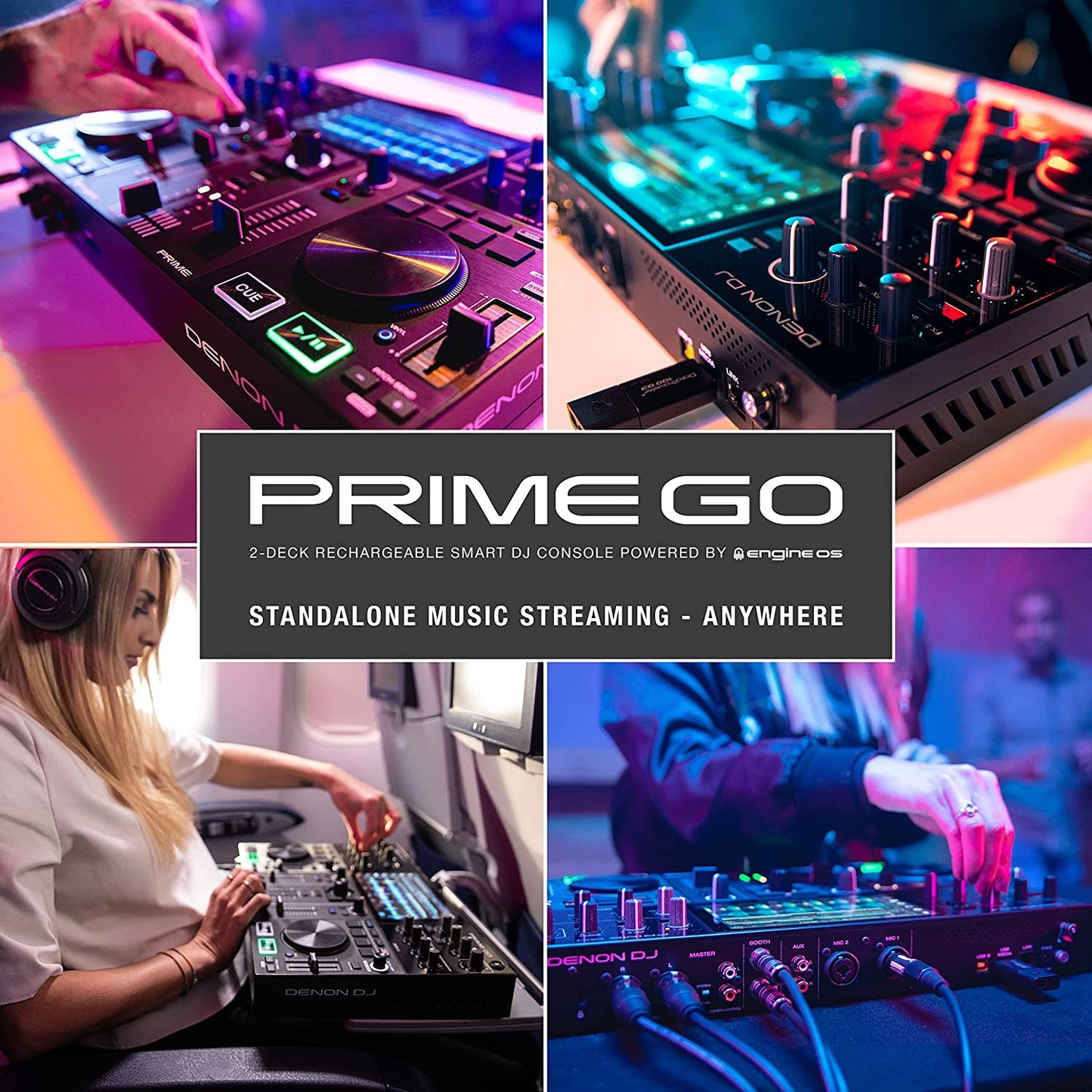 Denon DJ PRIME GO - Consola smart DJ con 2 decks, Sistema DJ portátil con streaming por wifi, pantalla táctil HD de 7’’ y batería recargable