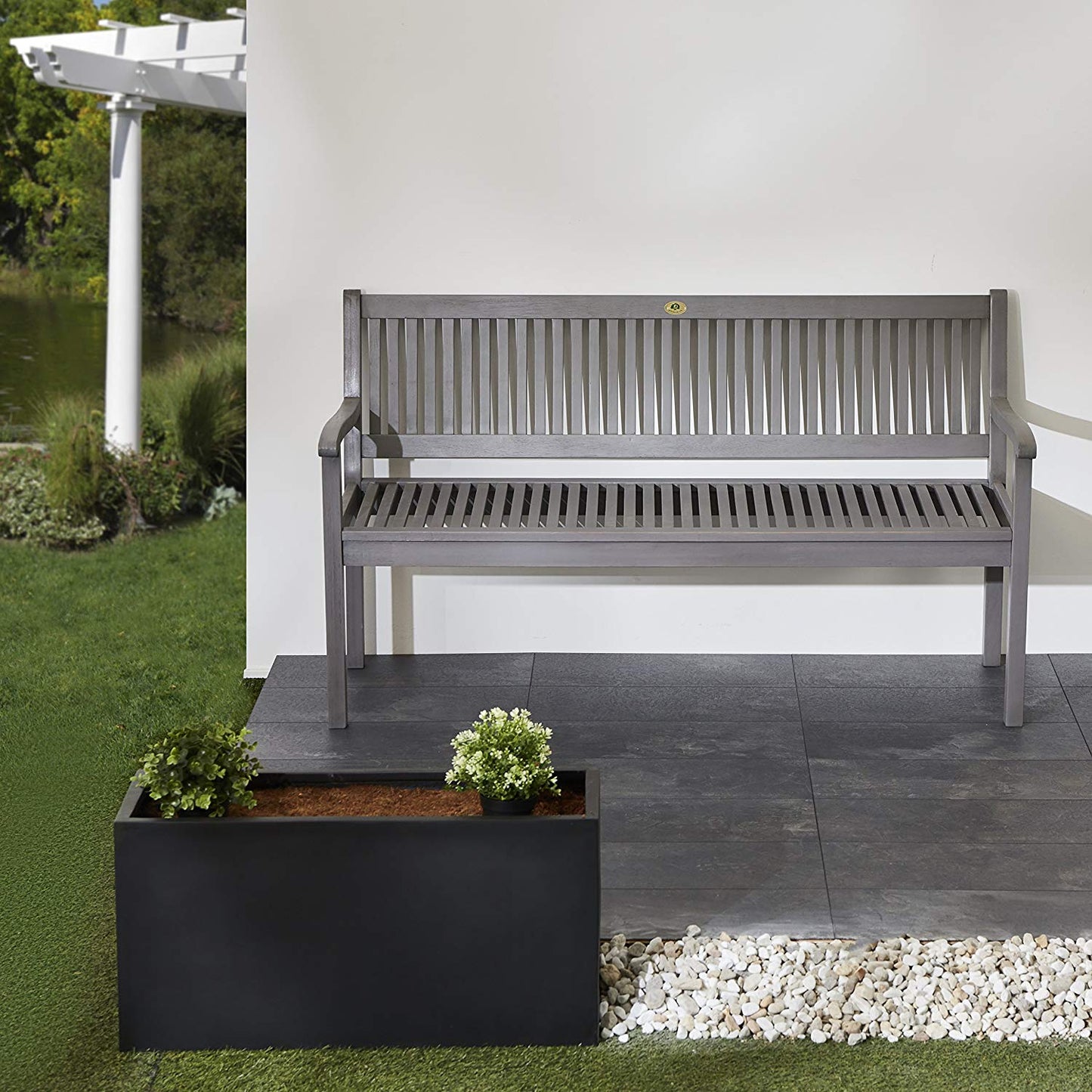 Banco de jardín Ultranatura Canberra Series de 3 plazas - Madera de eucalipto con clase y alta calidad con certificación FSC - 60 x 26 x 34 pulgadas (152 x 66 x 86 cm), gris