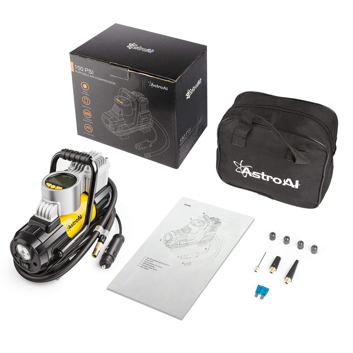 Bomba de compresor de aire portátil 150 PSI inflador de neumático digital