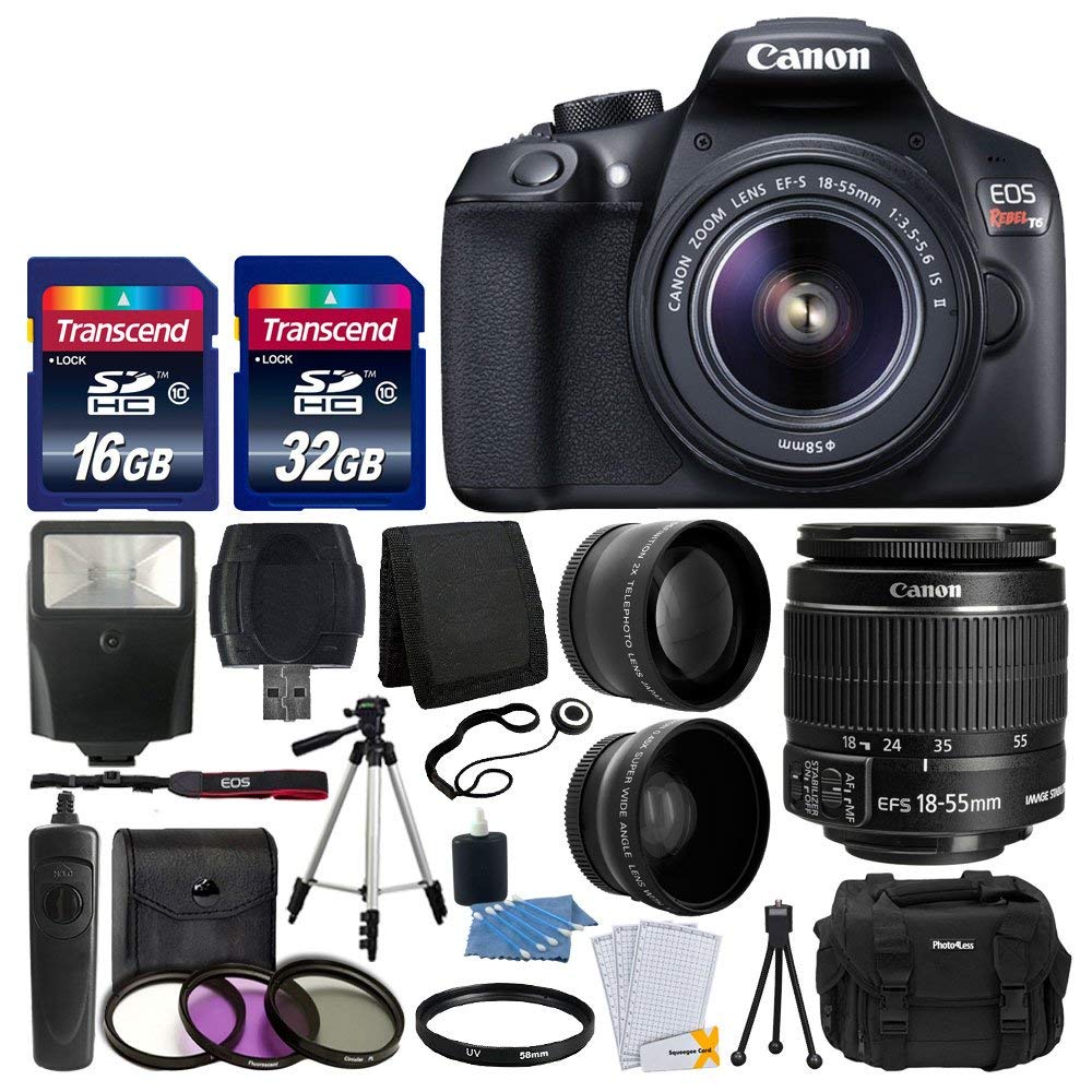 Cámara digital SLR Canon EOS Rebel T6 con 18-55mm EF-S f 3.5-5.6 IS II Lente + 58mm Lente Gran Angular + 2x Teleobjetivo