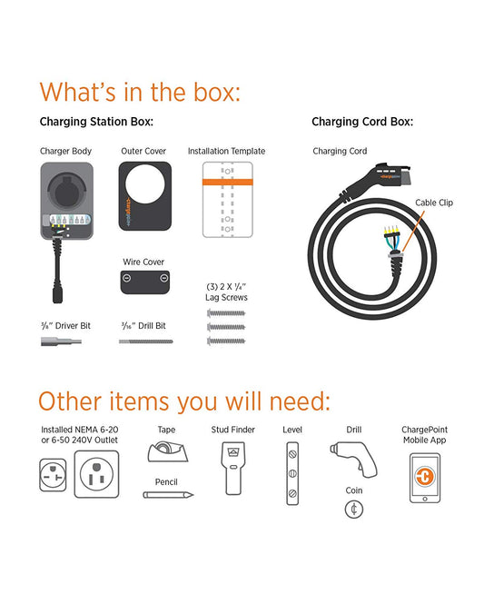 ChargePoint Home WiFi Vehículo eléctrico habilitado Nivel 2 240V, 32 amp. Cargador de auto eléctrico para todos los EV, enchufable CPH25-P