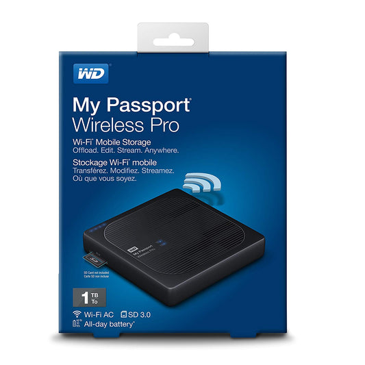 Disco duro externo portátil WD 1TB My Passport Wireless Pro - WiFi USB 3.0 - WDBVPL0010BBK-NESN