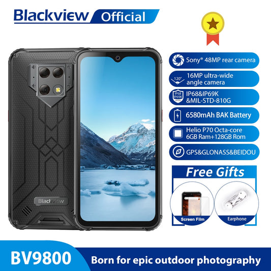 Blackview BV9800 Helio P70 Android 9.0 6GB+128GB Smartphone 48MP Rear Camera IP68 Waterproof 6580mAh 6.3" FHD Mobile Phone