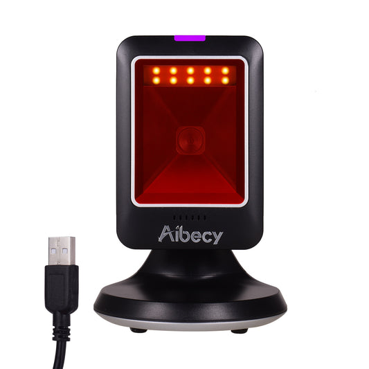 Aibecy MP6300Y 1D/2D/QR Omnidirectional Barcode Scanner USB Wired Bar Code Reader CMOS Hand-Free QR Code Scanner for Retail