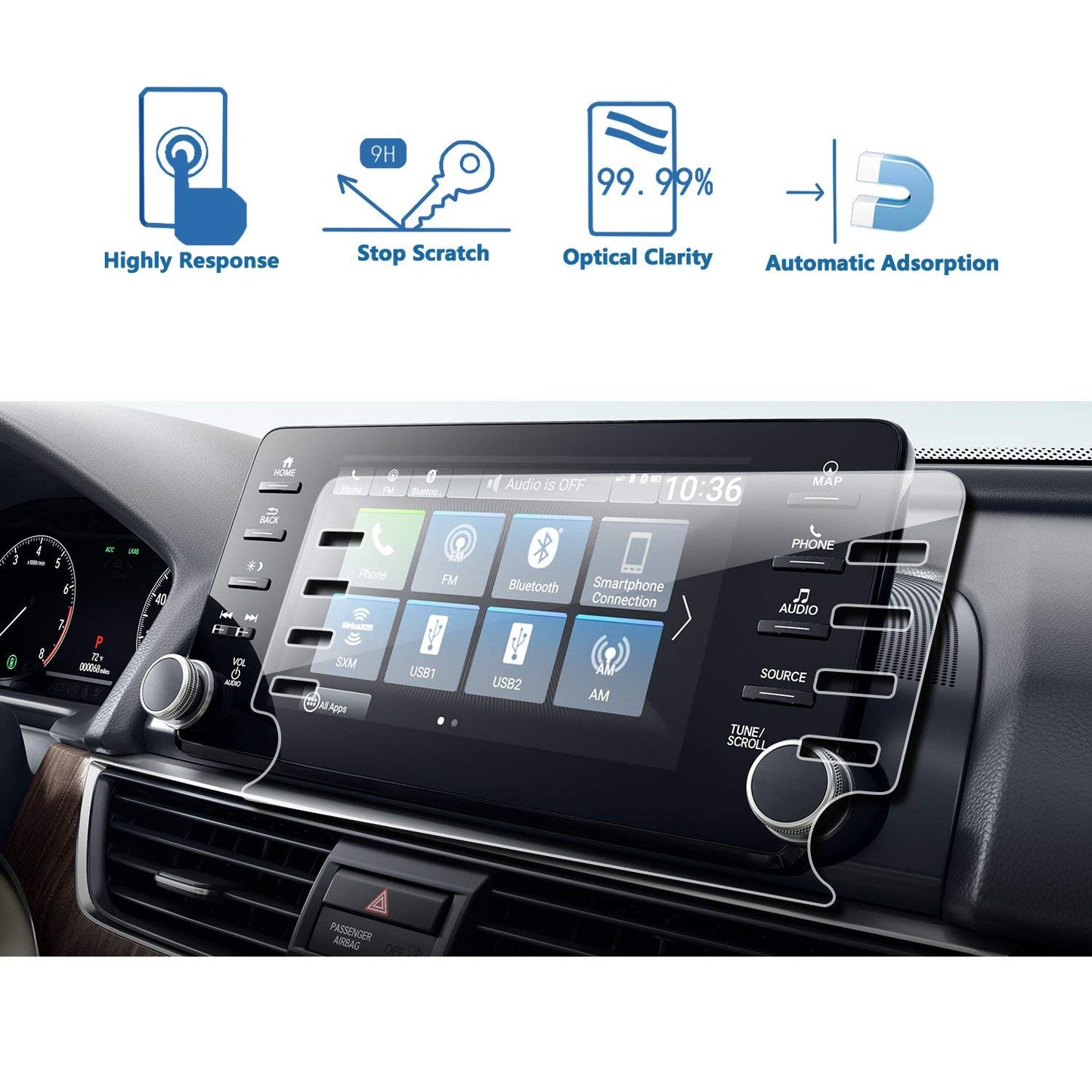 PROTECTOR DE PANTALLA 2018 Honda Accord EX EX-L Touring EX-L DE 8 PULGADAS TEMPLADO