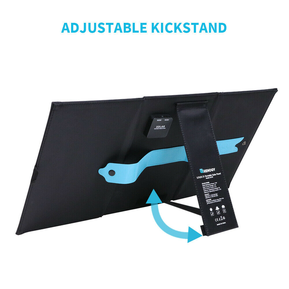 Panel solar portátil Renogy E.FLEX 21W con USB de alta eficiencia para acampar plegable