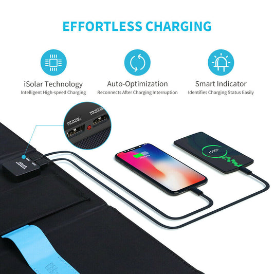 Panel solar portátil Renogy E.FLEX 21W con USB de alta eficiencia para acampar plegable