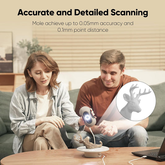 3DMakerpro Mole Escáner 3D de mano para impresora 3D, precisión de 0,05 mm y resolución de 0,1 mm, velocidad de escaneo de 10 FPS con lentes antiagitación, escáneres modelo 3D para Win10/MacOS, kit