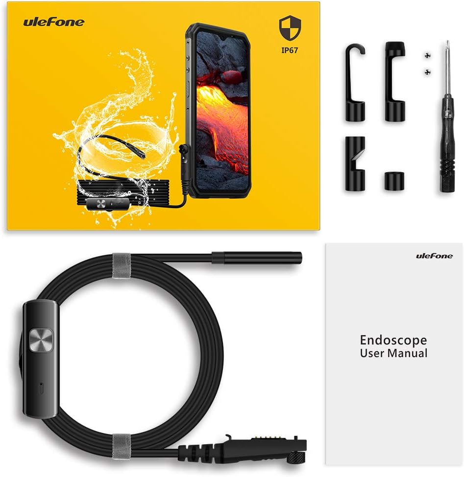 Ulefone Endoscopio impermeable IP67 para Ulefone Power Armor serie 18/19, Armor 13/16 Pro/21/24 teléfonos resistentes, 2M semirrígido, cámara dual de boroscopio de 0.217 in, 7 luces LED