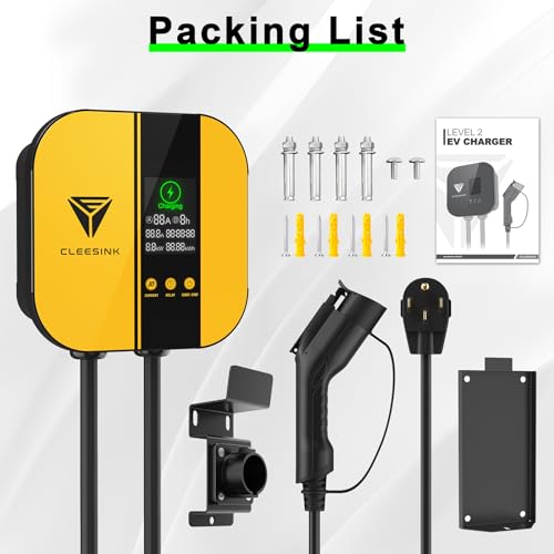 CLEESINK Cargador EV de nivel 2, estación de carga de vehículos eléctricos para interiores y exteriores, 40 A 240 V, NEMA 14-50, cable de 23 pies con certificación UL. 4-2687602YL