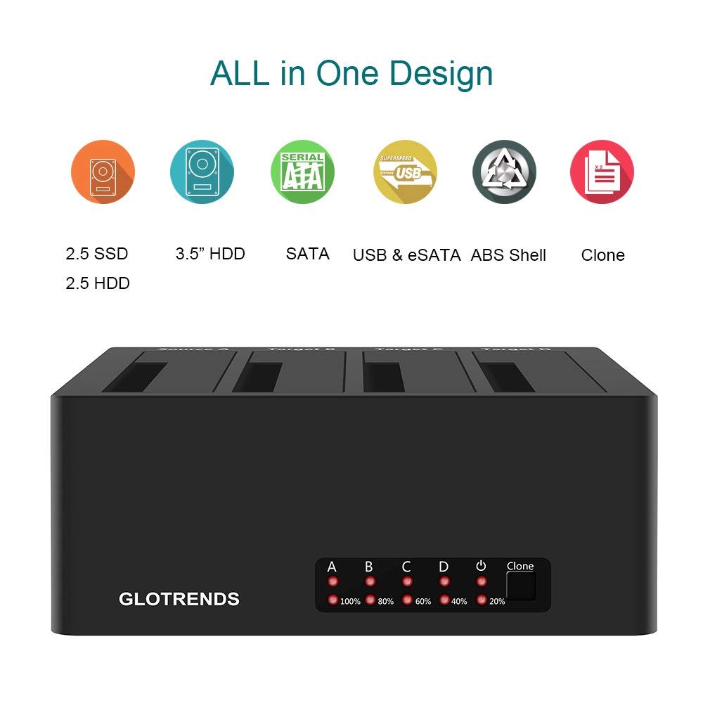 Duplicadora de disco duro Base eSATA bahía USB 3.0 + eSATA Unidad de acoplamiento de disco duro con función de duplicación clonador para disco duro