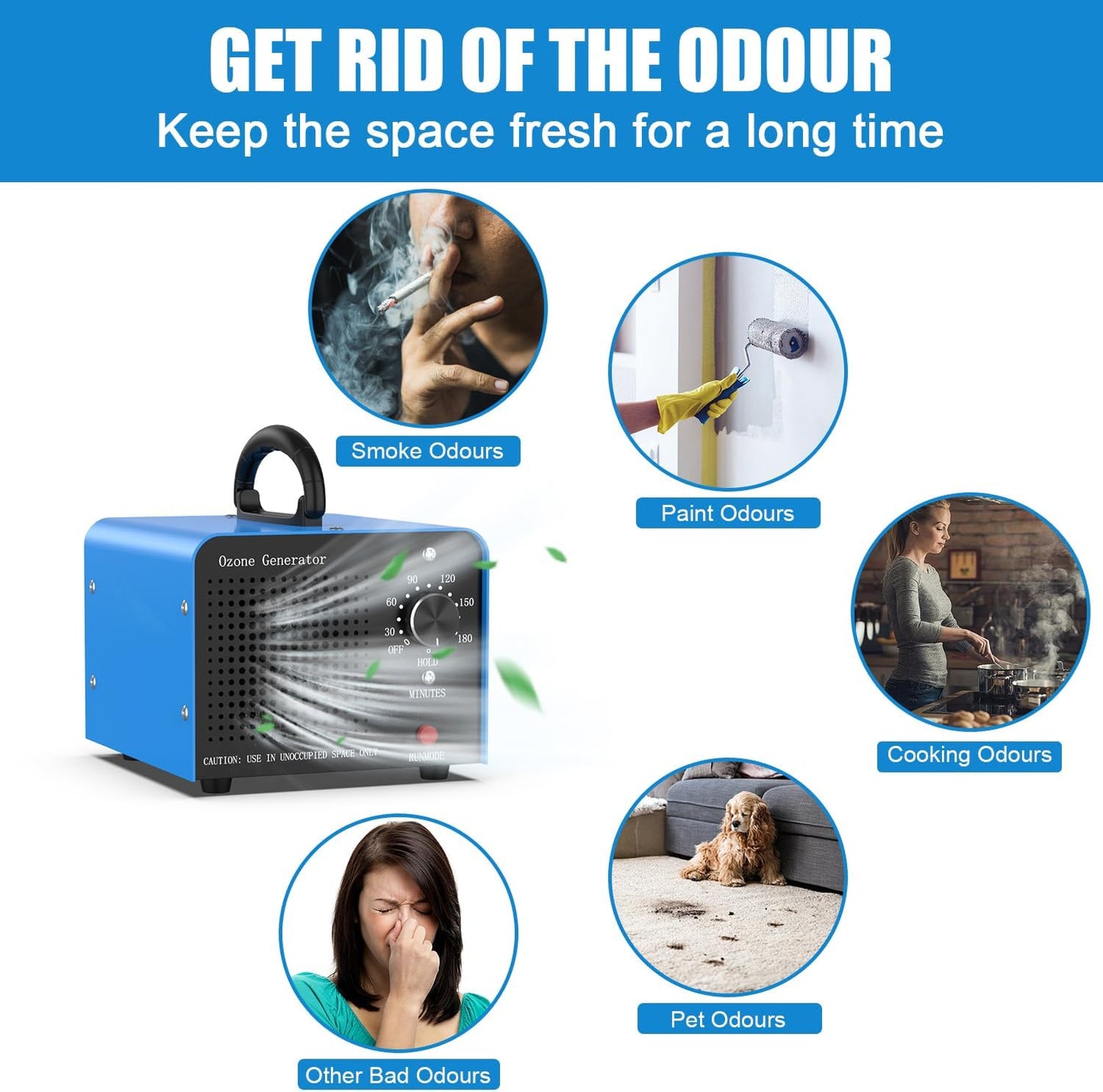 ECNLAN 0zone Generator, 30000mg/h 0zone Ionizador de máquina para el hogar/sótano/humo/habitación de mascotas