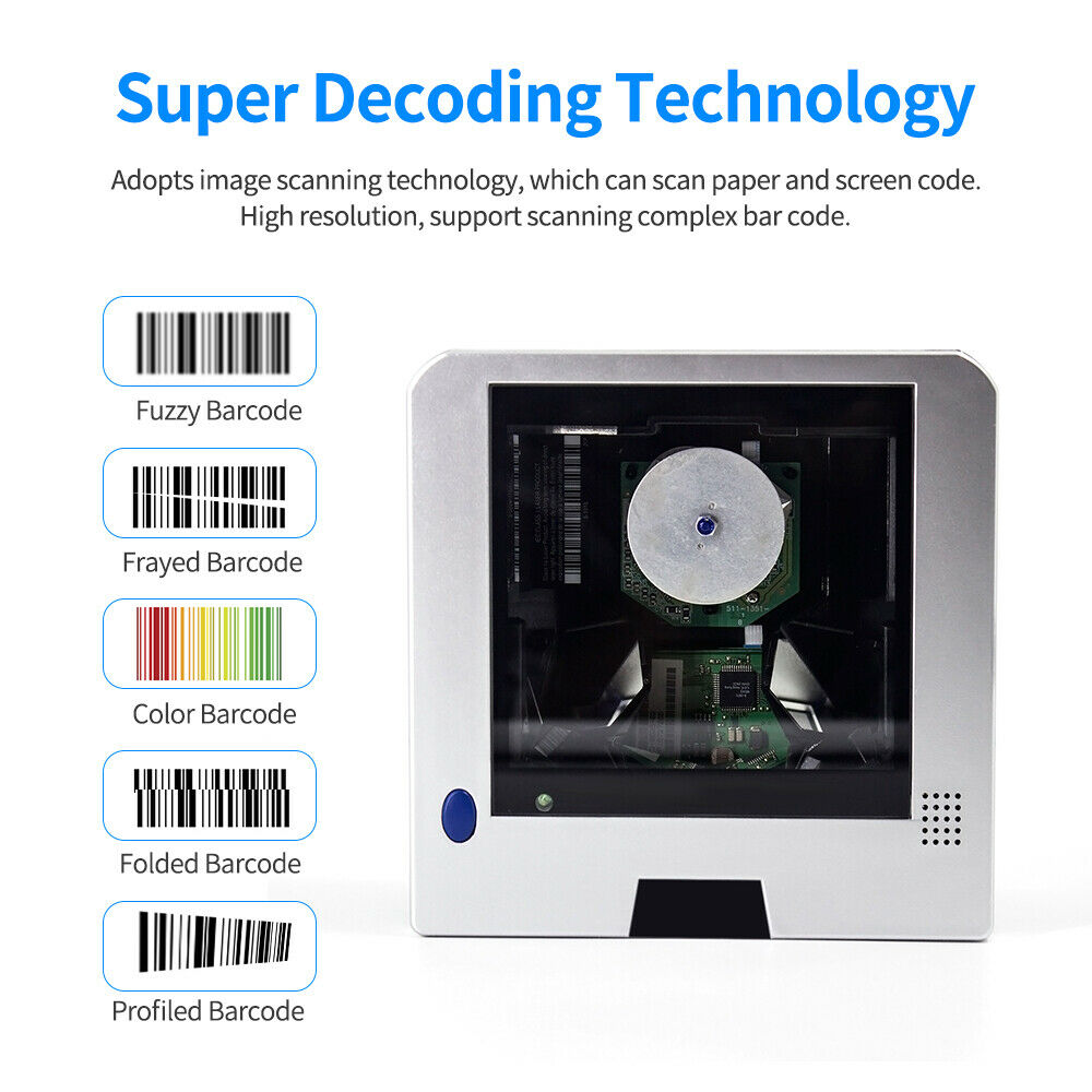 Aibecy Hand-Free Wired Barcode Scanner 1D Omnidirectional Bar Code Reader P4K3