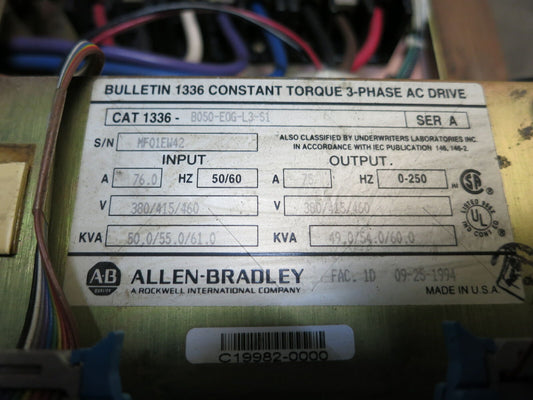 New Allen Bradley 1336-B050-E0G-L3-S1 Constant Torque 3PH AC Drive 76 Amp 50kVA