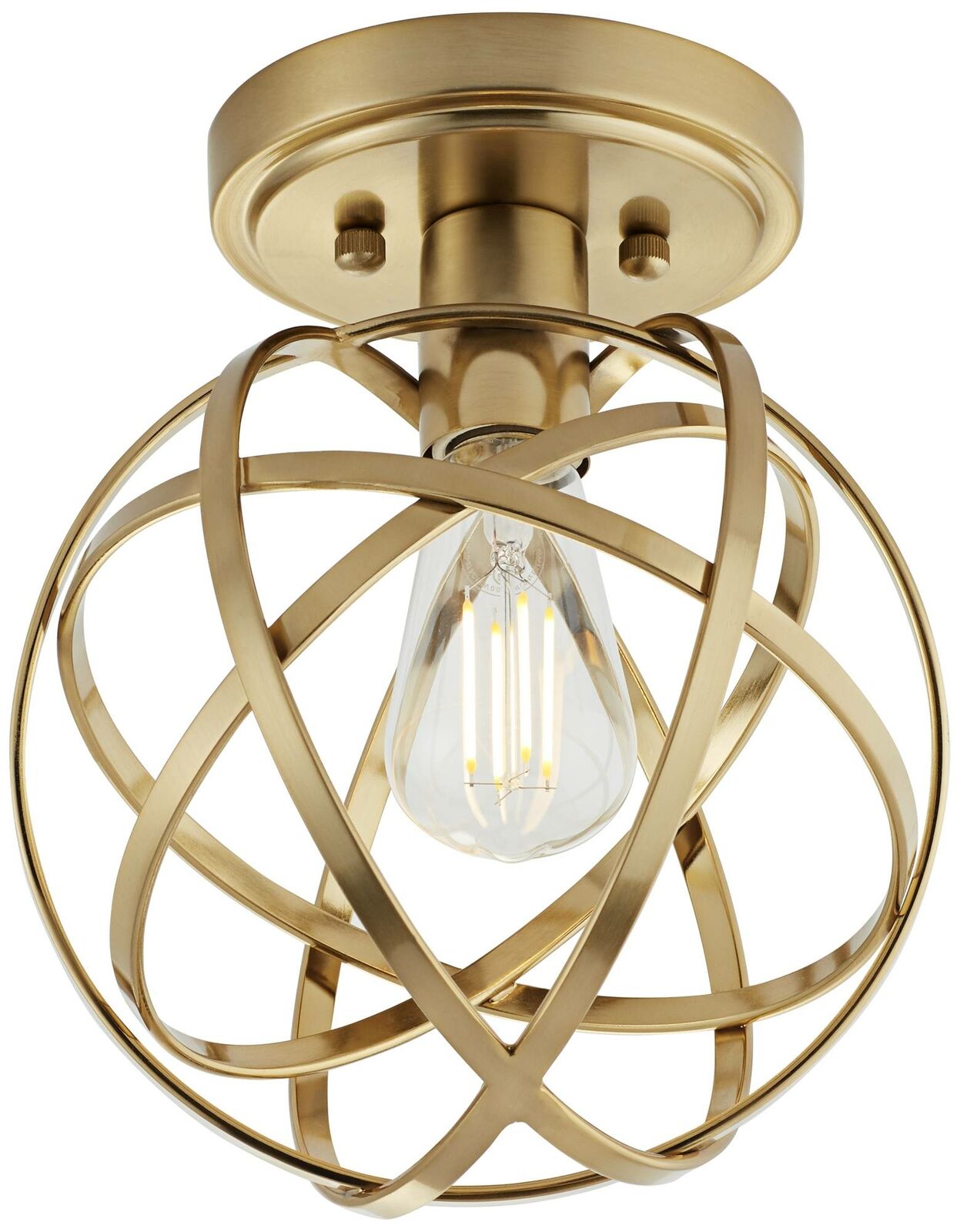 Industrial Atom 8" Wide Brass LED Ceiling Light