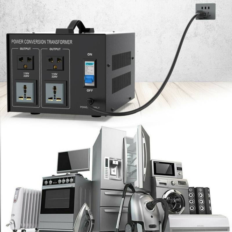 8000W CONVERTIDOR DE VOLTAJE 110v-220v Y 220v-110v - 4 OUTLETS CON AGARRADERA E INTERRUPTOR