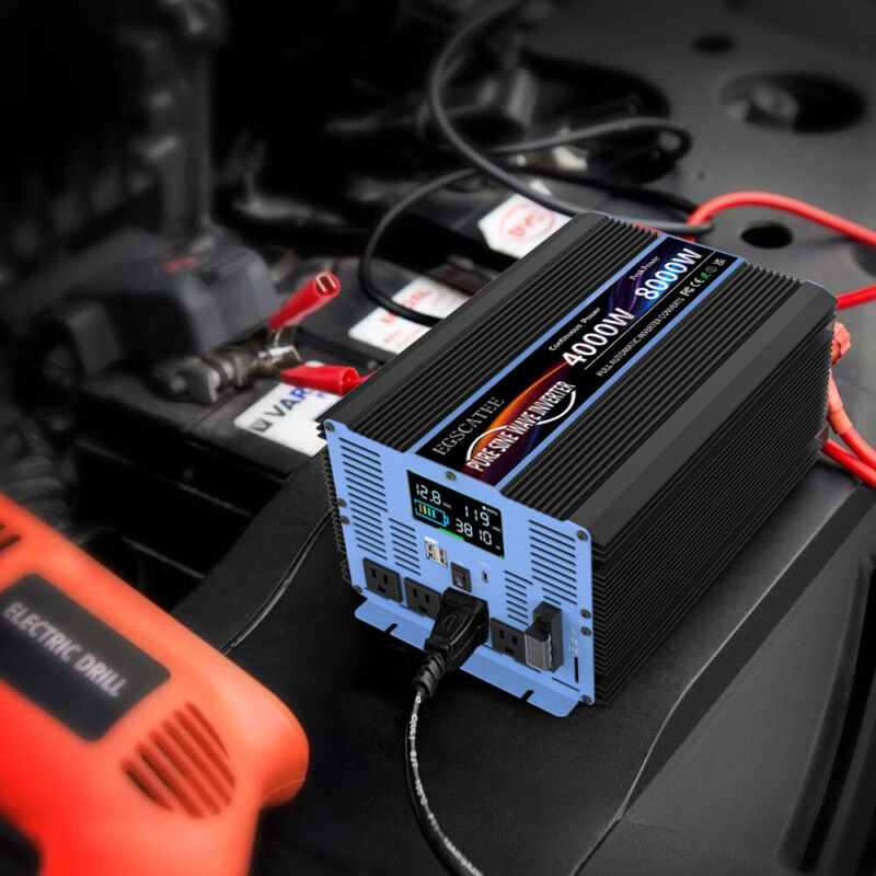 Pure Sine Wave Power Inverter 4000W 8000 Watts 12V to 110V 120V LCD Cable Remote