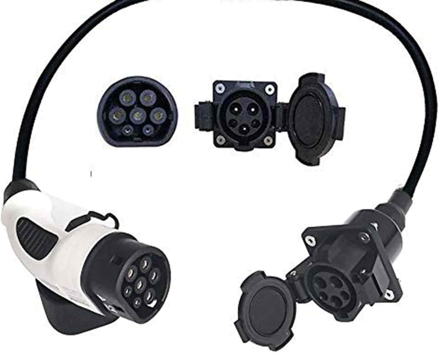 K.H.O.N.S. Adaptador tipo 2 a tipo 1 adaptador 32A EV para cable de carga EV para automóviles estándar estadounidenses (cable de carga de 0.7 ft, 2.0 lbs) (32A tipo 1 a tipo 2 (0.5c))