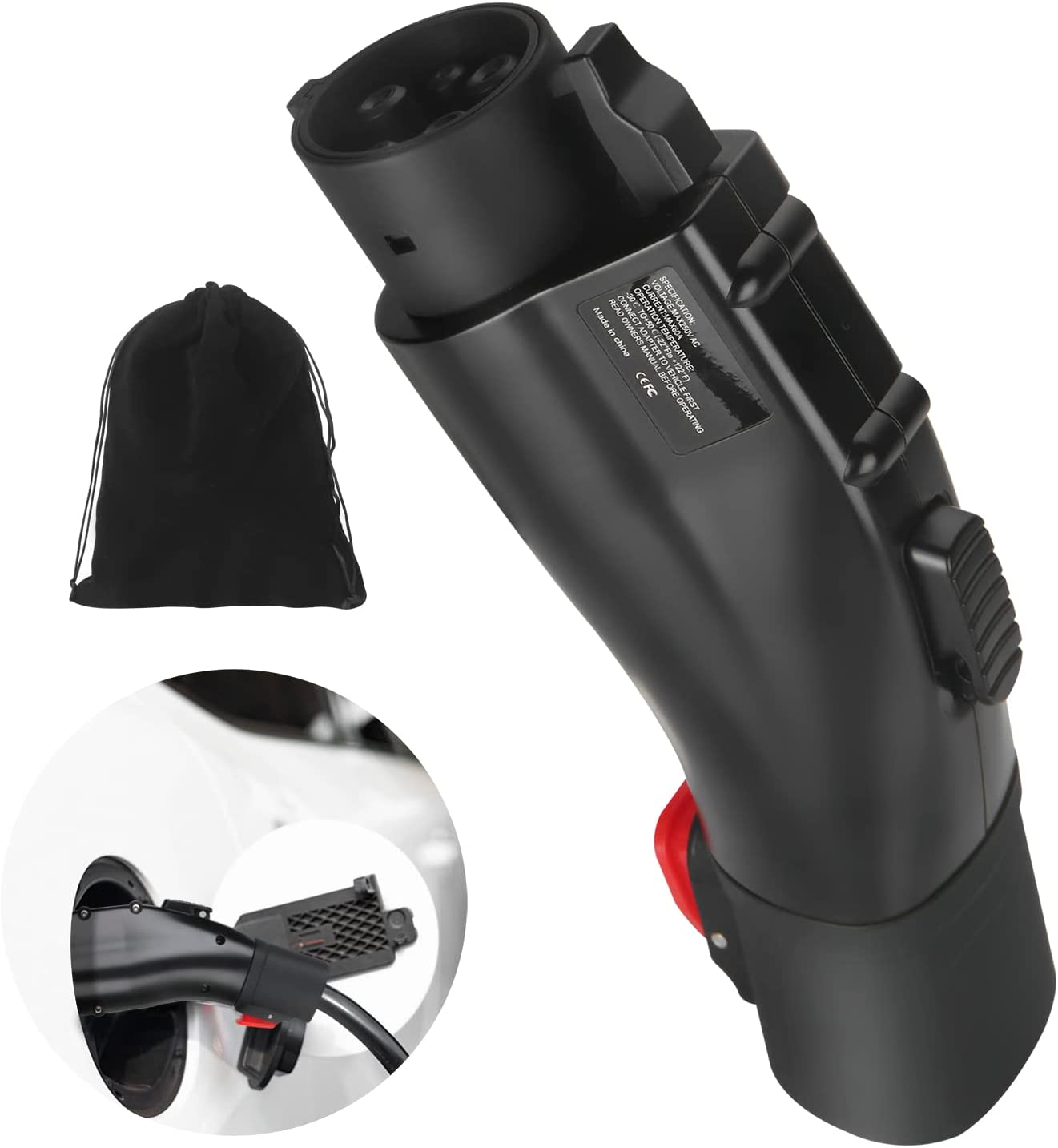 Adaptador Tesla a J1772, máximo 60 amperios y 250 V, TAECHU J1772 con bloqueo anticaídas, compatible con cargadores Tesla Wall/Destino/móviles (con una bolsa de almacenamiento)
