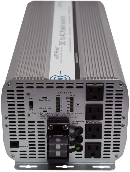 Aims PWRINV10KW12V - Inversor de Potencia sinusoidal Modificado (10.000 W, 12 V, CC a 120 V, CA, con Salidas GFCI y Bloque de terminales de CA