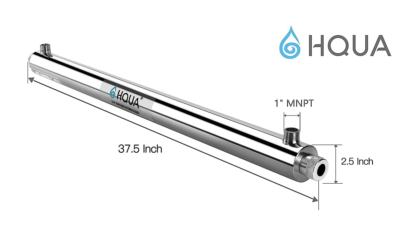 HQUA - Filtro esterilizador de purificador de agua ultravioleta OWS-12 para toda la casa, 12 GPM, 110 V, 40 W, modelo HQUA-UV-12 GPM + 1 tubo UV extra