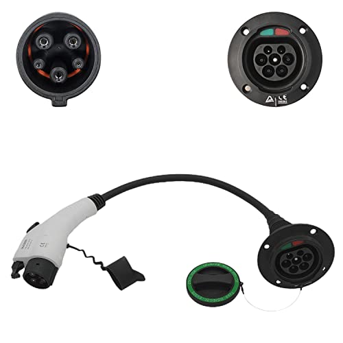 K.H.O.N.S. Adaptador tipo 2 a tipo 1 adaptador 32A EV para cable de carga EV para automóviles estándar estadounidenses (cable de carga de 0.7 ft, 2.0 lbs) (32A tipo 1 a tipo 2 (0.5c))