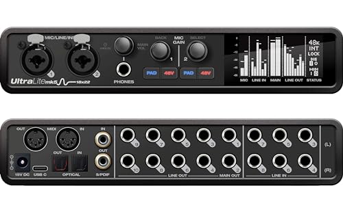 MOTU UltraLite-mk5 18x22 Interfaz de Audio USB 3 para Mac, Windows e iOS con mezcla y efectos