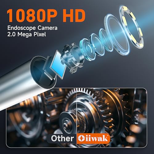 Cámara endoscopio industrial de 0.154 in, cámara de inspección de boroscopio Oiwak HD 1080P pantalla IPS de 4.3 pulgadas, 6 luces LED, cable semirrígido, funda de transporte, cámara de serpiente de alcantarillado impermeable IP68 (5 pies)