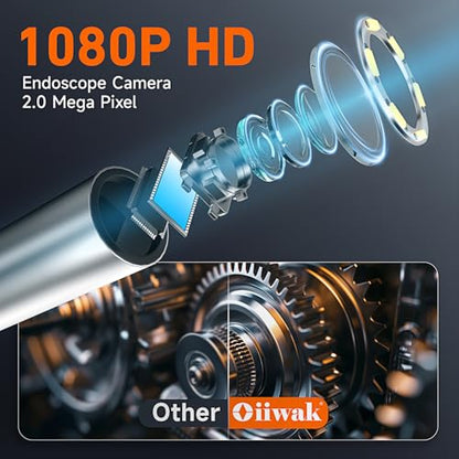 Cámara endoscopio industrial de 0.154 in, cámara de inspección de boroscopio Oiwak HD 1080P pantalla IPS de 4.3 pulgadas, 6 luces LED, cable semirrígido, funda de transporte, cámara de serpiente de alcantarillado impermeable IP68 (5 pies)