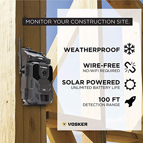 Vosker - Cámara de seguridad inalámbrica V200 LTE para exteriores, panel solar integrado, resistente a la intemperie, no requiere Wi-Fi, cámara de vigilancia HD activada por movimiento, notificaciones de pulsación de teléfono celular
