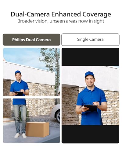 Cámara de timbre de video de seguridad Philips (timbre incluido), sin cuota mensual, cámaras duales 2K FHD con detección de movimiento, audio de 2 vías, compatible con Alexa y Google Assistant # DDA270X-2TXS