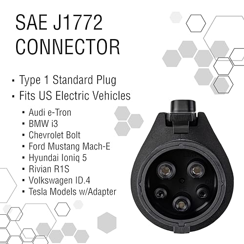 Cable de repuesto para estación de carga EV de nivel 2 – 40A SAE J1772, cable de carga universal tipo 1 de 20 pies, resistente, resistente al agua IP67, certificado UL, fácil de instalar