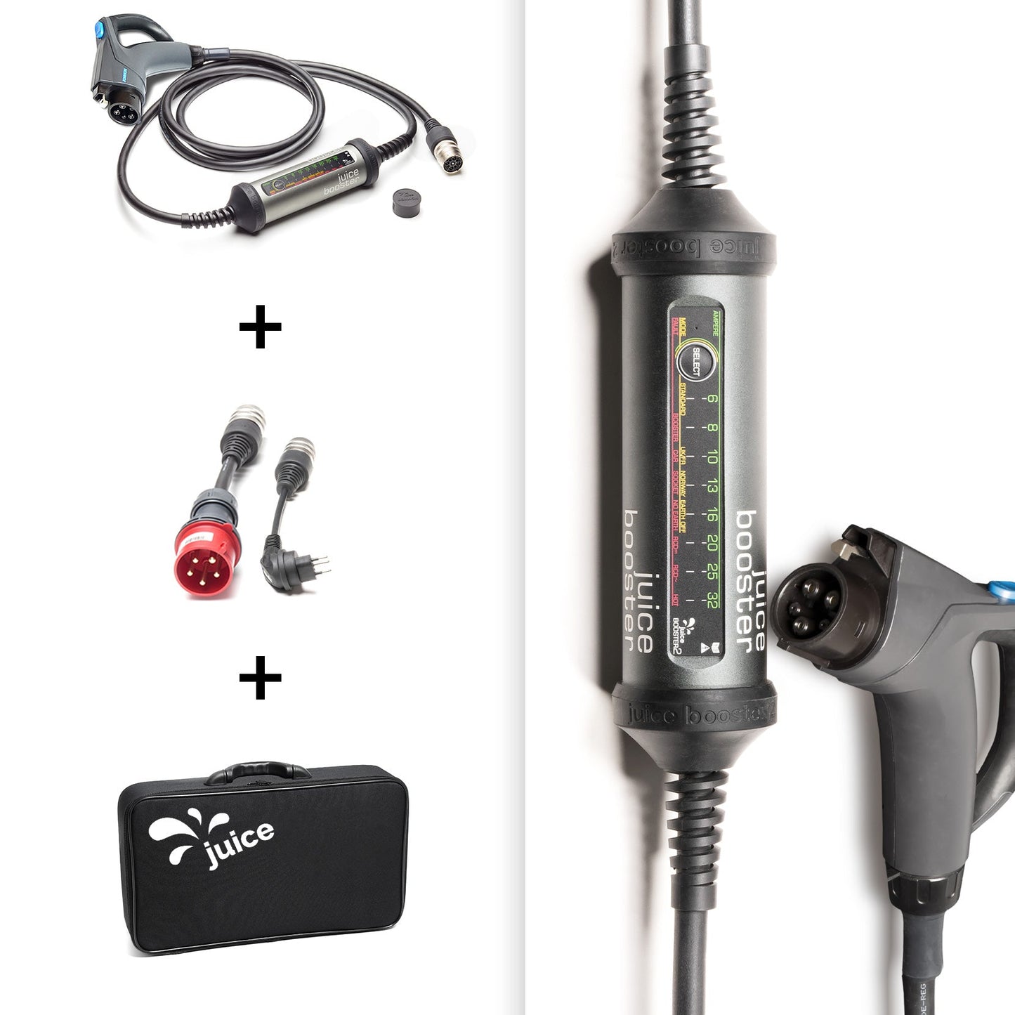 JUICE BOOSTER 2 EL-JB2E2 Set Switzerland Tipo 1  Carga monofásica a trifásica con 1,4 a 22 kilovatios y hasta 32 amperios