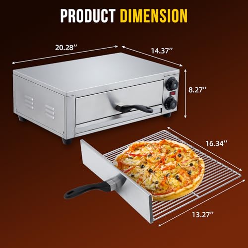 GarveeHome - Horno eléctrico de pizza para interior, encimera de 16 pulgadas, horno comercial de pizza con parrilla para parrilla, bandeja para migas, mango y almohadillas para orejas para pies,