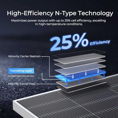 Renogy Bifacial - 2 paneles solares monocristalinos tipo N de 590 W, 12 V, 16 BB, módulo solar de alta eficiencia del 25 % para casa rodante, cobertizo, remolque, cámper, RSP590DCT-144