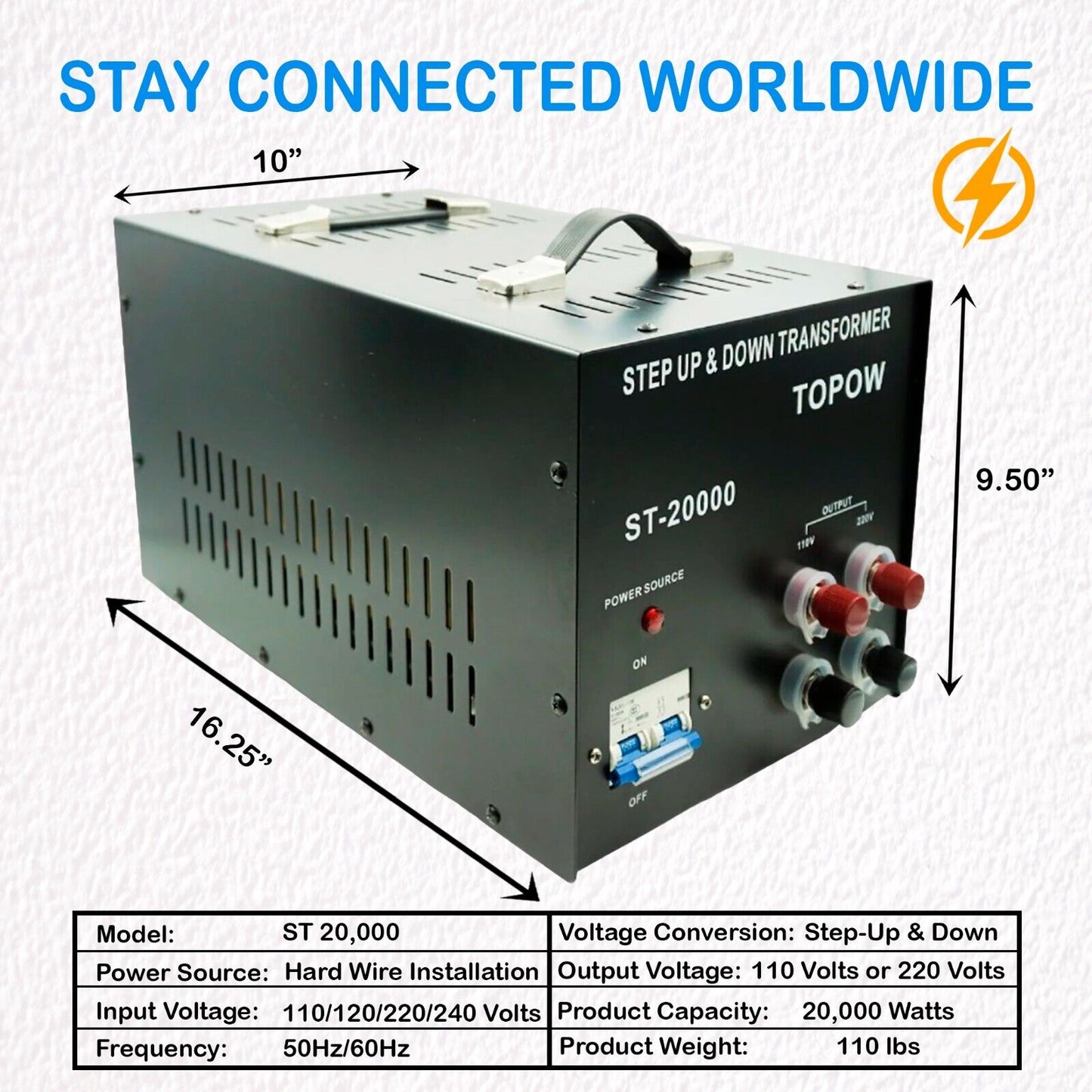 Transformador convertidor de voltaje ascendente / descendente Topow 20000w 110 V - 220 voltios-