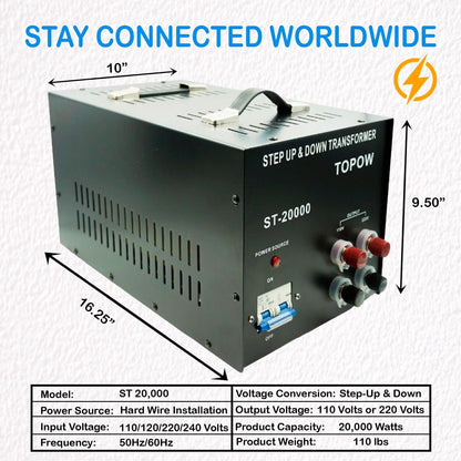 Transformador convertidor de voltaje ascendente / descendente Topow 20000w 110 V - 220 voltios-