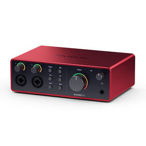 Interfaz USB Focusrite Scarlett 4i4 de cuarta generación con software, auriculares y 2 cables XLR de 15 pies