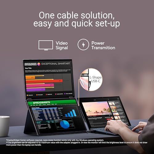 ASUS ZenScreen Duo OLED Monitor portátil plegable de 360° (MQ149CD) - Dual 14 pulgadas, 16:10, 1920x1200, DisplayHDR400 True Black, 100% DCI-P3, Delta <2, Dual USB-C, Mini-HDMI, Kickstand, garantía de