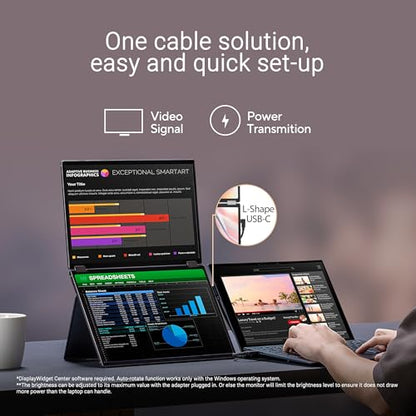 ASUS ZenScreen Duo OLED Monitor portátil plegable de 360° (MQ149CD) - Dual 14 pulgadas, 16:10, 1920x1200, DisplayHDR400 True Black, 100% DCI-P3, Delta <2, Dual USB-C, Mini-HDMI, Kickstand, garantía de