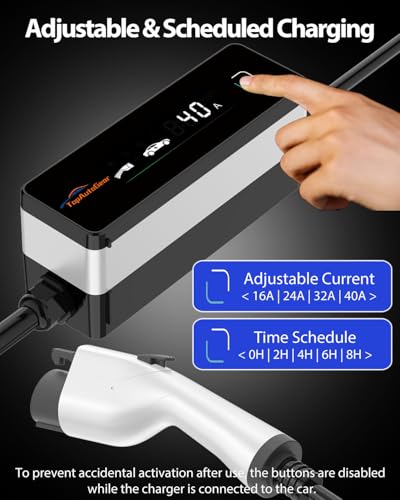 Cargador EV de nivel 2 que incluye adaptador J1772 a Tesla, cargador EV de 40 amperios 110-240 V 25 pies y enchufes NEMA 14-50, cargador portátil para el hogar - 
TopAutoGear #170610