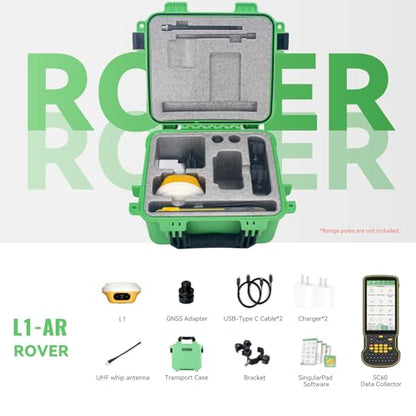 SingularXYZ L1-AR GNSS RTK Rover - AR+ GNSS, GPS RTK Colector de mano con software y replanteo visual, obturador global con 2 MP, precisión de 0.8 in, UHF de 9.3 mi, levantamiento de inclinación de 120° | Soporte