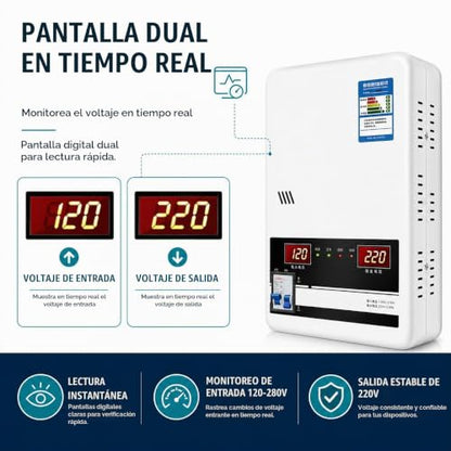 Estabilizador automático del voltaje, regulador de voltaje de CA del hogar Montado en la pared, pantalla LCD, bobina de cobre puro, 6 funciones de protección, entrada de 120-280 V