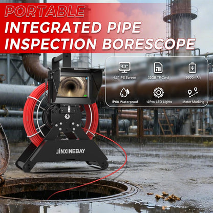 Cámara de inspección de tubería de alcantarillado, monitor IPS de 4.3 pulgadas, tarjeta TF de 16 GB DVR, IP68 1200TVL HD cámara de 98.4 ft/cable de fibra de vidrio de 30m/100 pies, visión