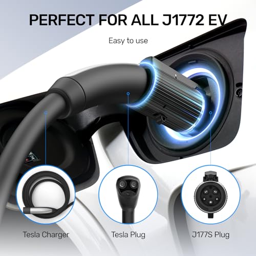 Unitek Adaptador de carga Tesla a J1772 Max 60 Amp 240V apto para todos los J1772 Evs Anti-Drop Lock EV Adaptador de cargador funciona con conectores de pared Tesla de alta potencia AR-P1503A