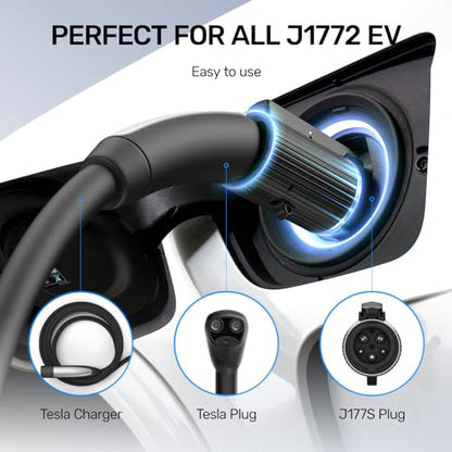 Unitek Adaptador de carga Tesla a J1772 Max 60 Amp 240V apto para todos los J1772 Evs Anti-Drop Lock EV Adaptador de cargador funciona con conectores de pared Tesla de alta potencia AR-P1503A