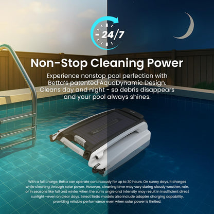 Betta SE - Limpiador robótico automático de superficie de piscina con batería de limpieza continua 24/7 y motores tolerantes al cloro de sal doble rediseñados (azul)