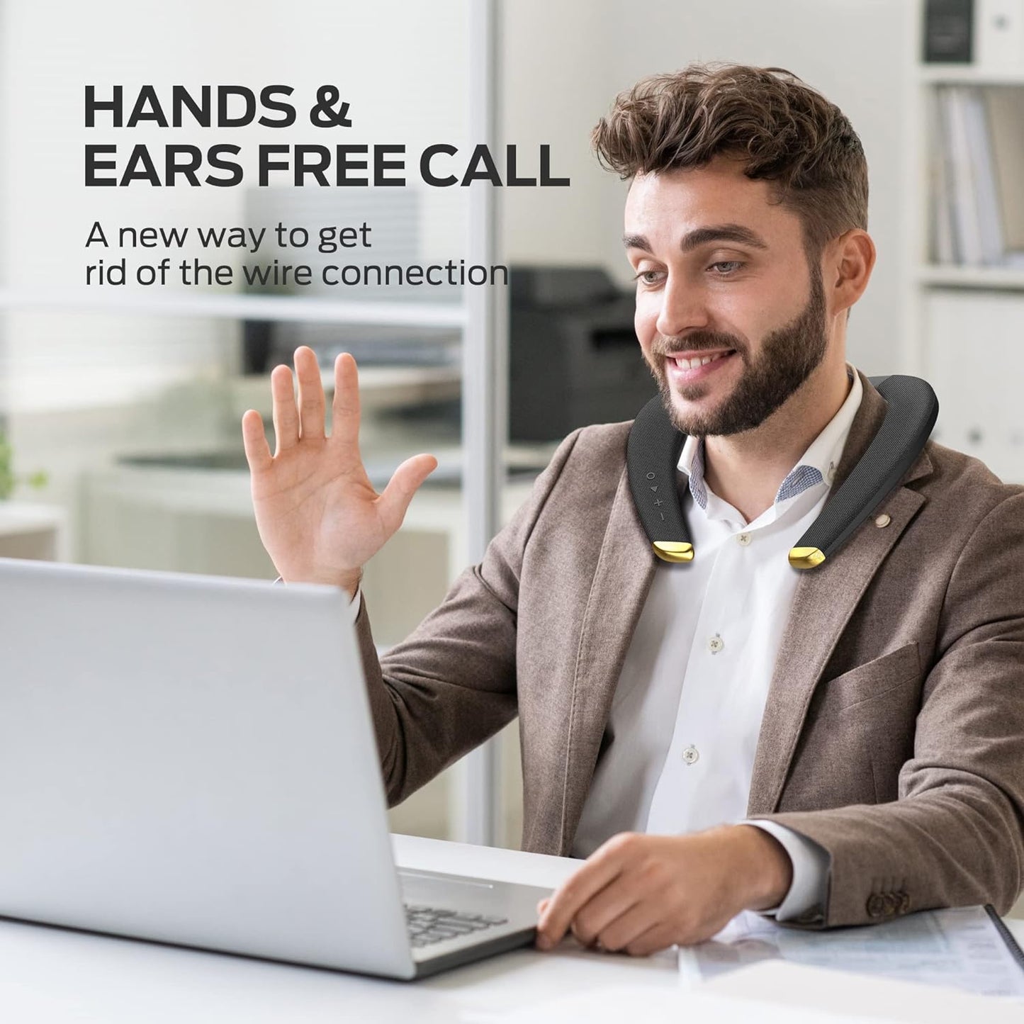 Monster Boomerang - Altavoces Bluetooth con banda para el cuello, con 15 horas de reproducción, sonido estéreo 3D de alta fidelidad, baja latencia, micrófono integrado, IPX5 impermeable para usar en