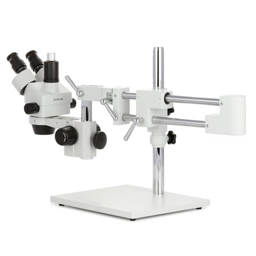 AmScope SM-4TP - Microscopio Profesional de Zoom estéreo trinocular con Control de Enfoque simultáneo, oculares WH10x, Aumento 7X-45X, Lente de Zoom 0.7X-4.5X, iluminación Ambiental, Soporte de Brazo