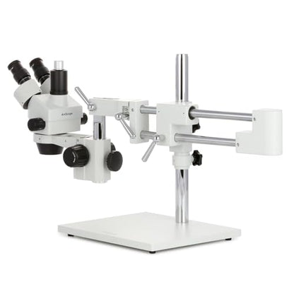 AmScope SM-4TP - Microscopio Profesional de Zoom estéreo trinocular con Control de Enfoque simultáneo, oculares WH10x, Aumento 7X-45X, Lente de Zoom 0.7X-4.5X, iluminación Ambiental, Soporte de Brazo